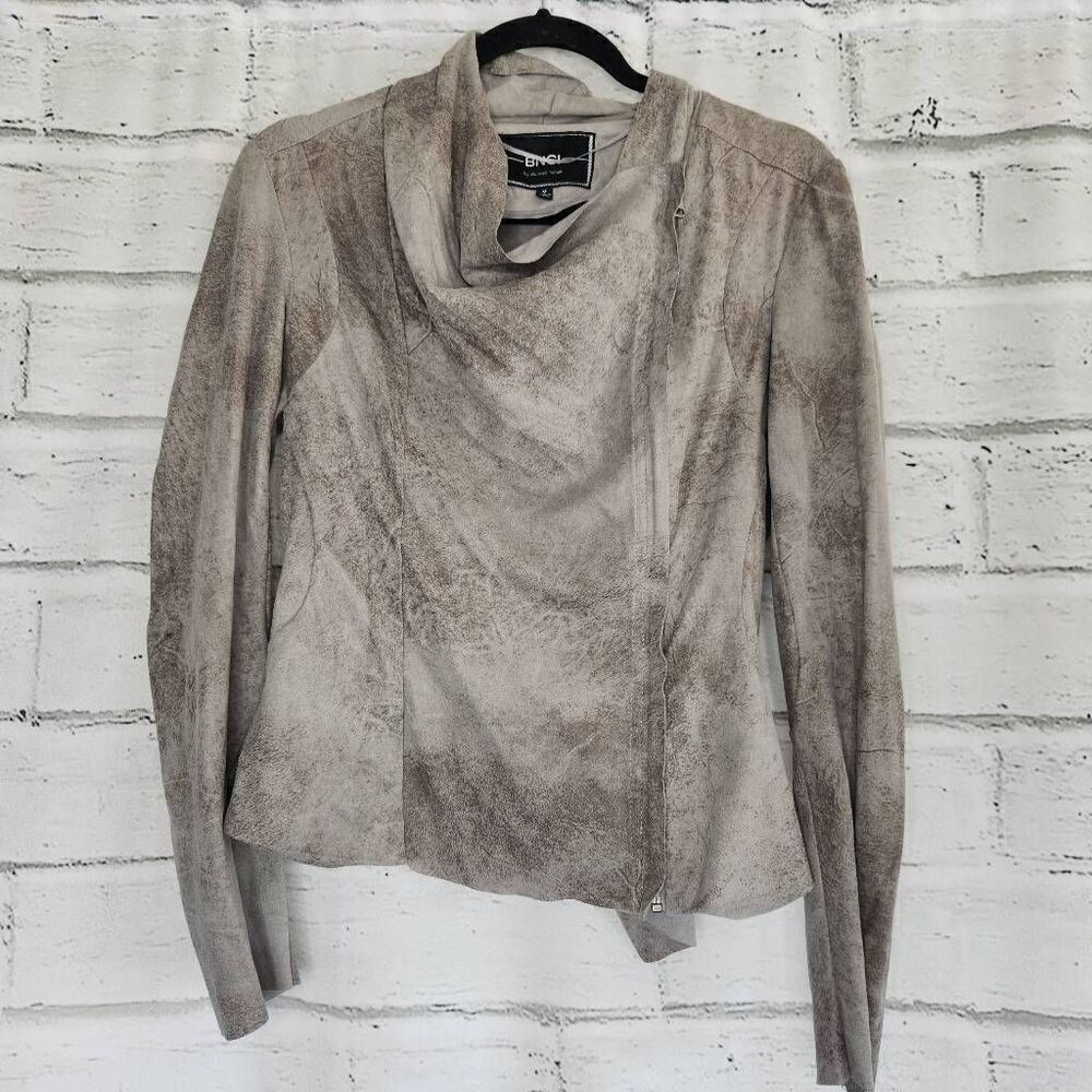 BNCI by Blanc Noir Womens Gray Asymmetrical Zipper Suede Moto Jacket Size Medium